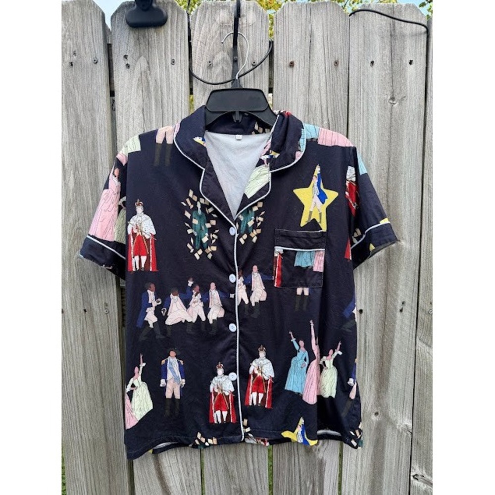 Broadway Theater Nerd Hamilton Musical Pajama Top XL Navy Blue Novelty Print